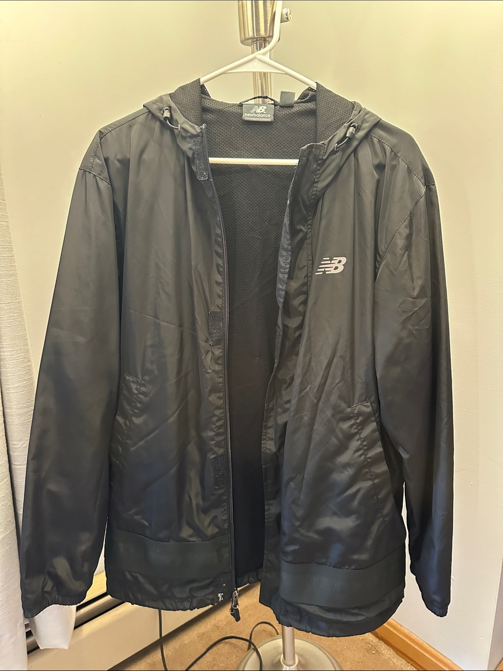 New Balance Men's Black Hooded Windbreaker with Subtle Logo